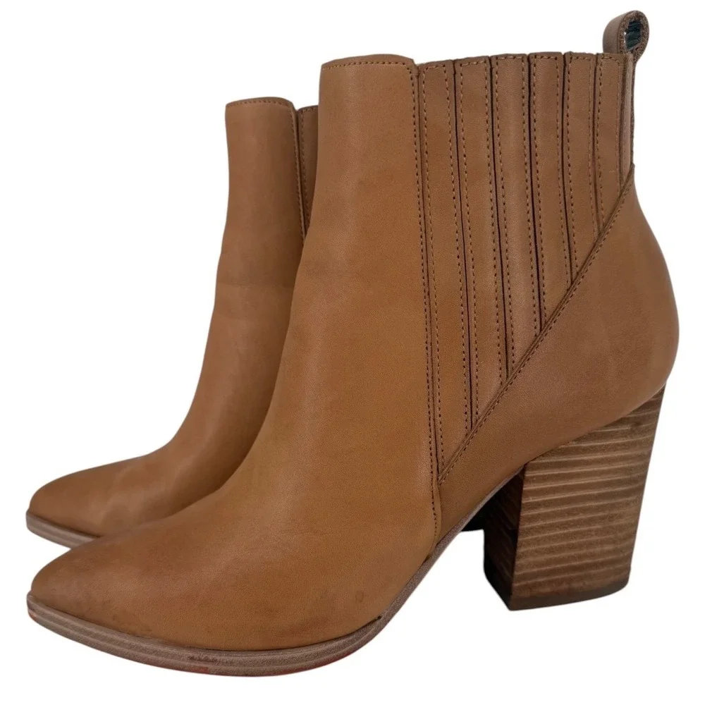 Marc Fisher Womens Alva Pointed Toe Leather Block Heel Ankle Boots Tan Size 7.5M